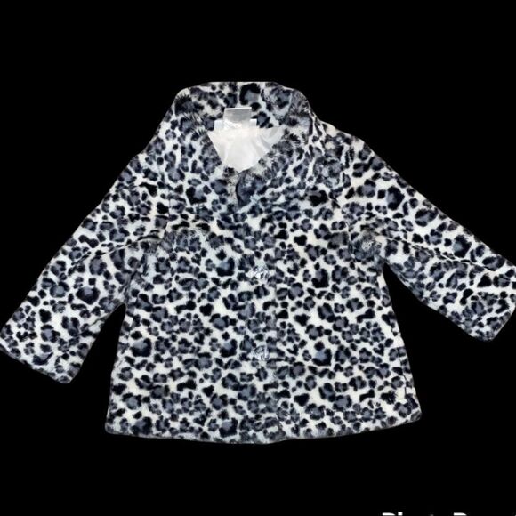 𝅺MINI MUFFIN Size 18M Black/White Leopard Faux Fur Coat with Clear Buttons - Picture 1 of 5
